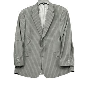 Hart Schaffner‎ Marx Suit Jacket Mens 44R Gray Pinstripe Gold Trumpeter Wool USA